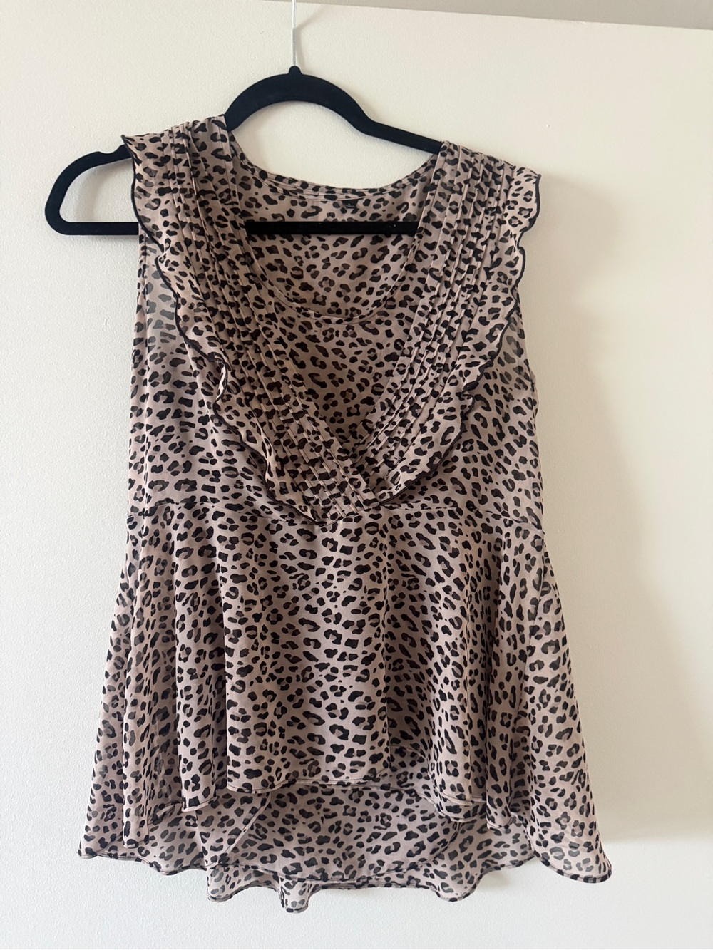 CAbi 2-piece Leopard Print Ruffle 2 piece V-Neck tank w/ under Camisole